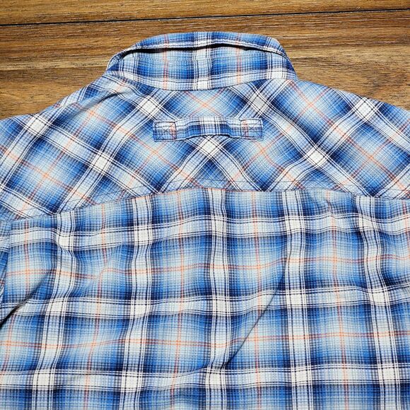 Duluth Trading Co SS Full Button Blue Plaid Shirt - Size Large Tall - Picture 4 of 6